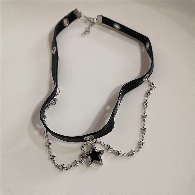 New Y2K Goth Harajuku Vintage Black Heart Star Choker Necklace Egirl Aesthetic 2000s EMO Grunge  Charm Jewelry Scene Accessories