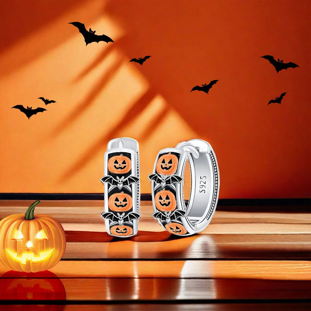 Halloween Pumpkin Bat Ring Earrings halloween charms silver 925 Earring For Women Punk Men's Earrings Fit Party Jewelry Gift