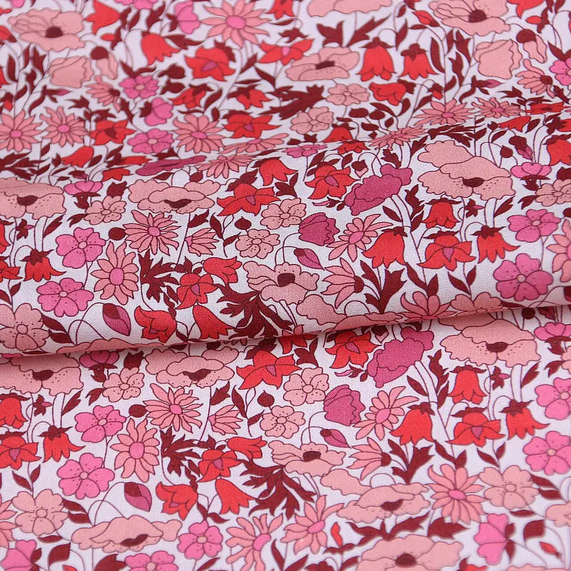 Poppy and daisy printed pink color florals fabric rose background London liberty tana lawn 100% cotton 80S fabrics for sewing