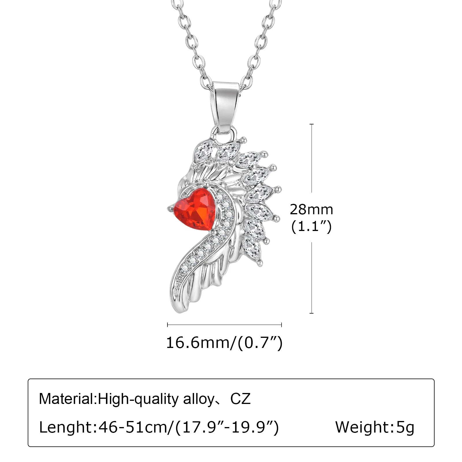 Mprainbow Angel Devil Wings Couple Pendant with Red Heart Stone,Black and White Simple Valentine's Day Gift Necklace Set
