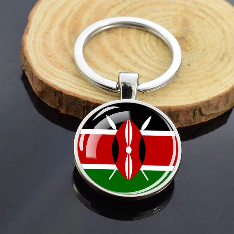 Africa Countries Flag Keychains Double Sided Glass Dome Pendant Key Chains Algeria Somalia Tunisia Morocco Egypt Flag Keyring