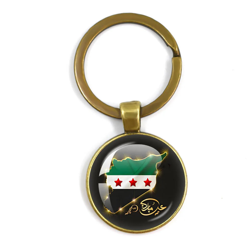 Syria Flag National keychain Glass Cabochon Pendant Keychain For Women Men Charm Car Keyring Creative Fashion Jewelry Gift