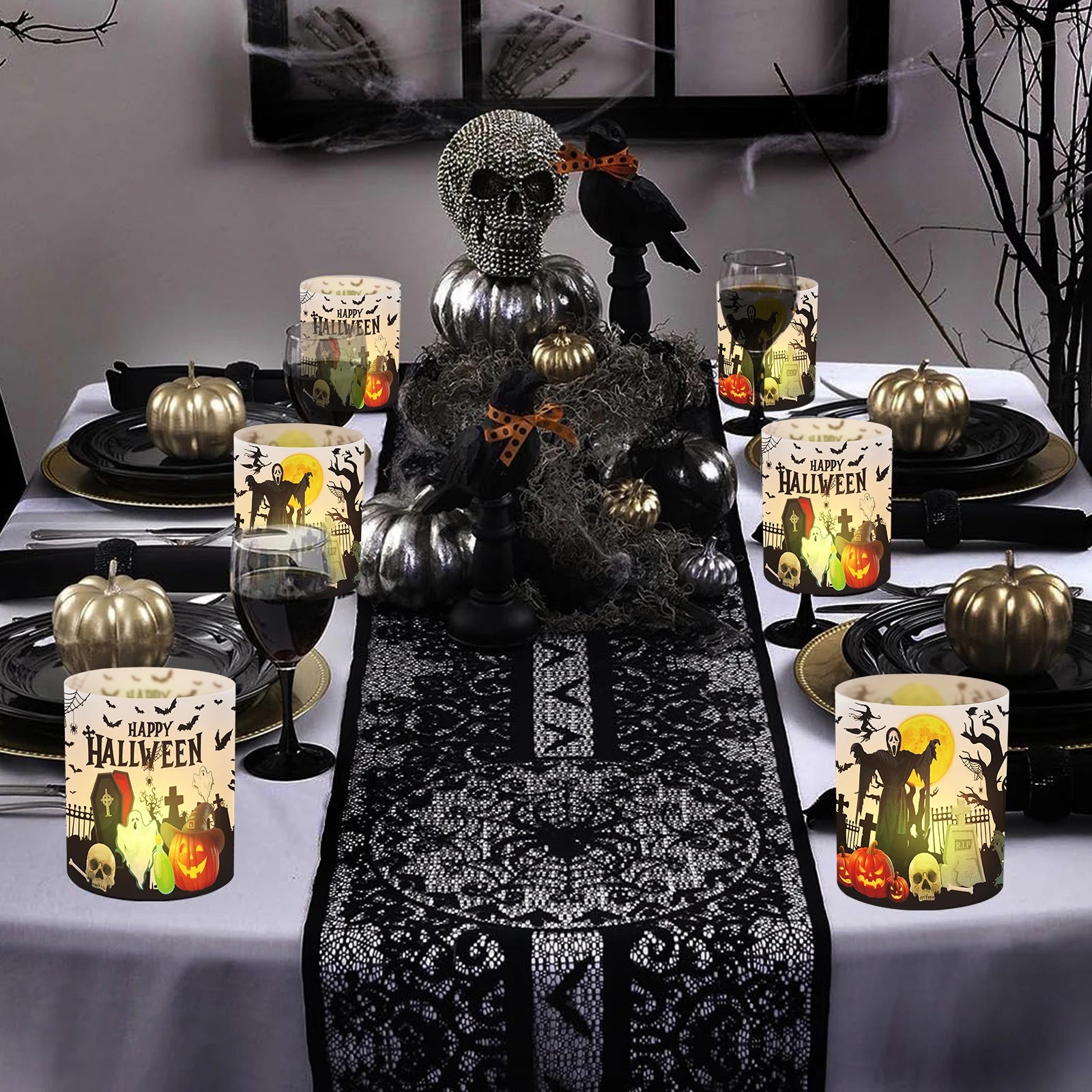 12pcs lantern table decoration for Halloween, party decoration table, Halloween lampshade, witch, pumpkin, bat, tombstone, suita