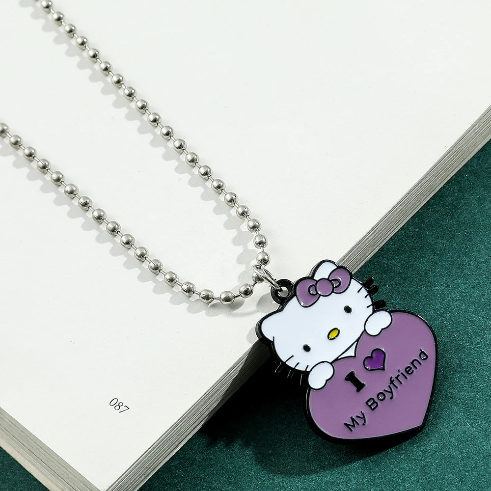 Sanrio Hello Kitty Couple Pendant Necklace Cute Cartoon Rhinestone  Kitty Pendant Necklace Fashion Gifts for Men and Women