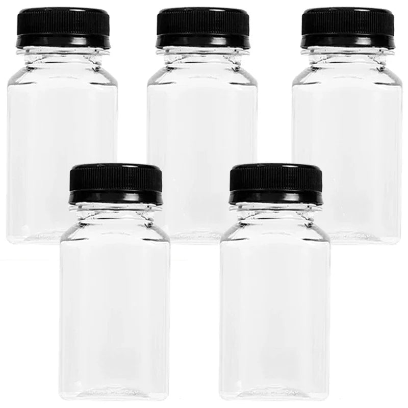 10/1x Transparent Juice Bottles with Caps Empty Clear Containers with Seal Lids for Home DIY Smoothie Milk Water Other Beverages