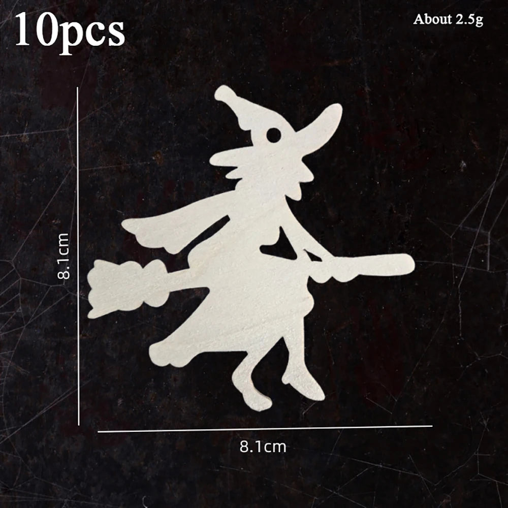 10pcs Halloween Unfinished Wooden DIY Paintings Pumpkin Head Witch Spider Cutout Ornaments Ghost Shapes Wooden Slices Hanging