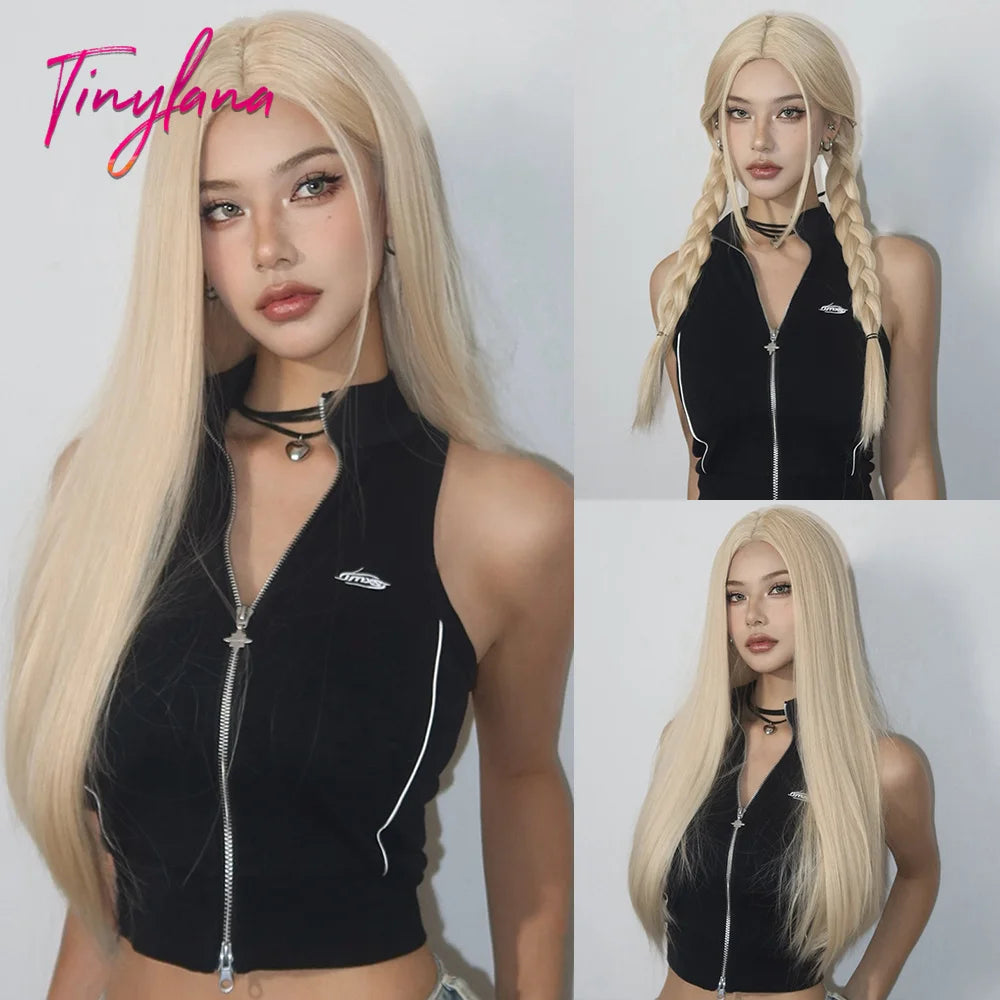 Long Straight Light Pink Synthetic Wigs with Bangs for Women Cosplay Halloween Lolita Pink Party Wig Natural Hair Heat Resistant