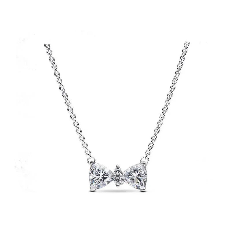 New Original 925 Sterling Silver Crown Bow Heart Set Ring Necklace Earring Crystal Women Valentine's Birthday Gift DIY Jewellery