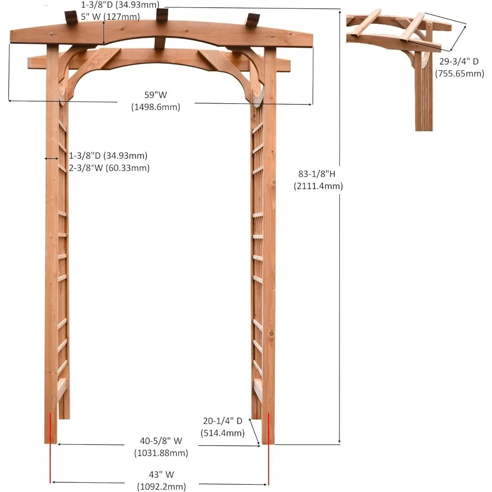 Solid Fir Wooden Garden Arch Premium Outdoor Trellis for Climbing Plants, 83.12”H×59”W×29.75’’D, Also can be Used for Wedding an