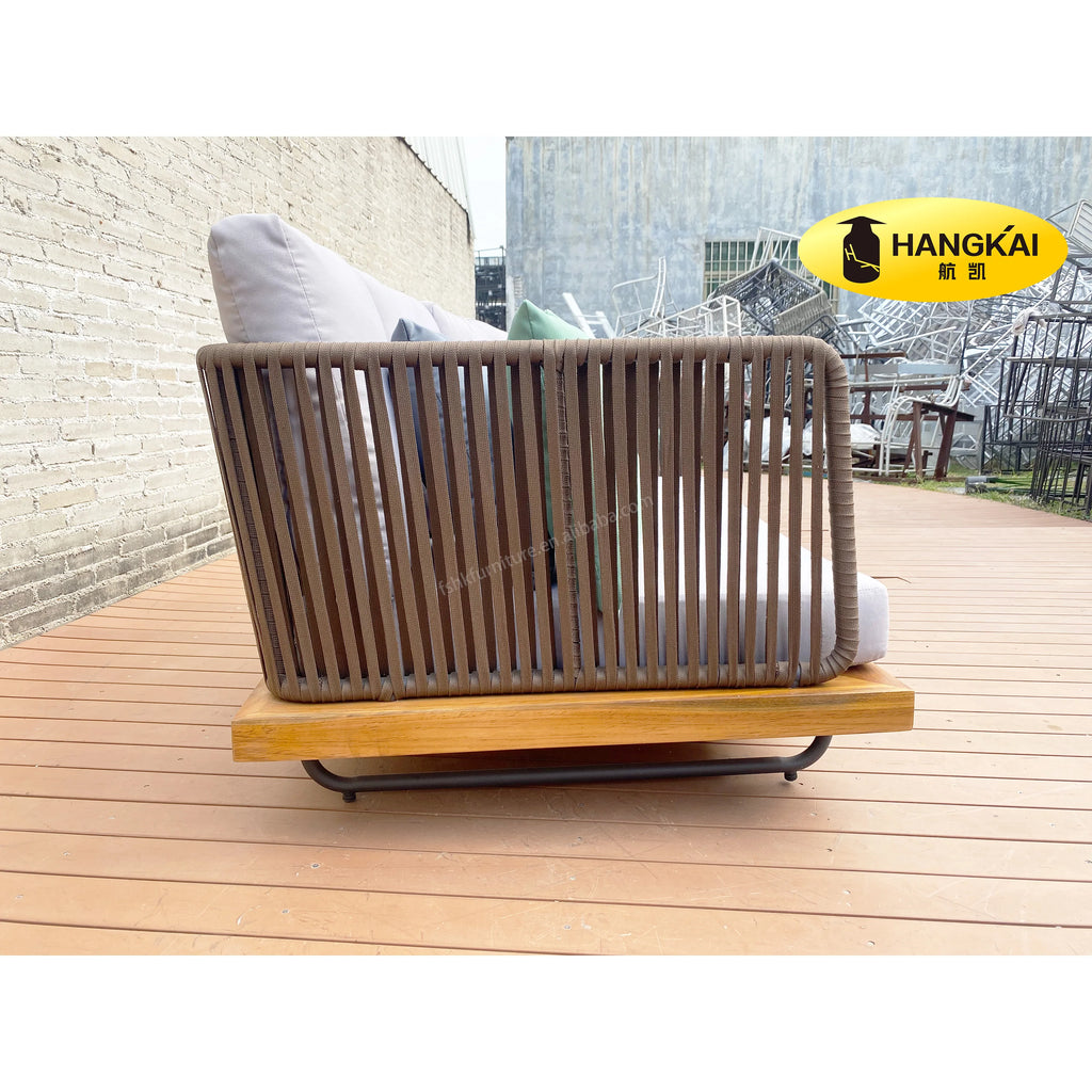 Garden Patio Modern Design Hand Woven Rattan Wicker Olefin Rope Teak Base Outdoor Sectional Sofa Set