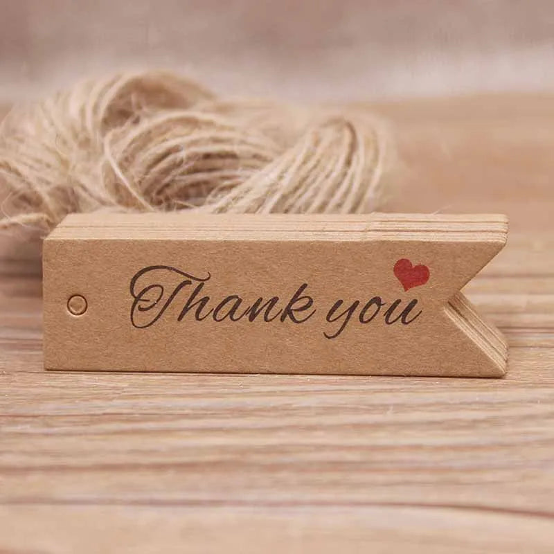 100pcs Kraft Gift Tags with 20m Rope Thank You Paper tags for  Gift New Year Halloween Christmas Label Party Decoration