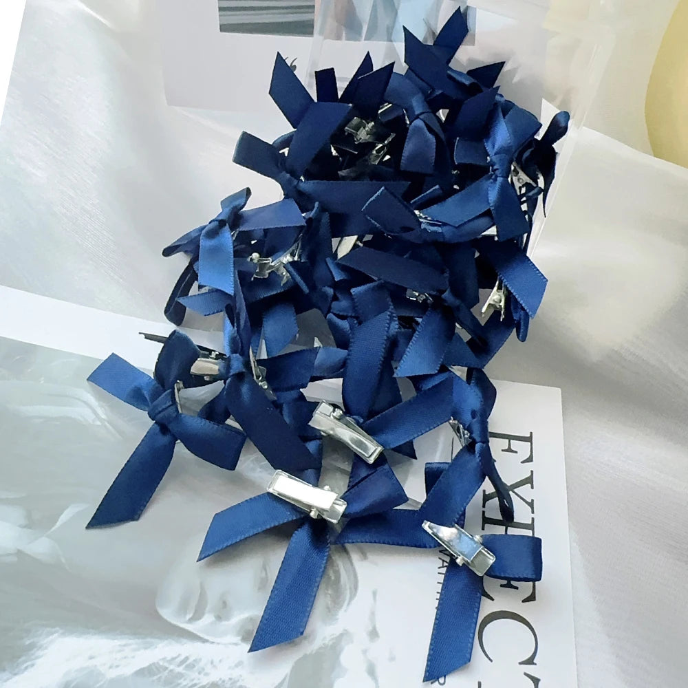 4/6/8/10Pcs Kids Sweet Solid Color Mini Bowknot With Hair Clip Baby Girls Ballet Style Ribbon Braided Hair Accessories Wholesale