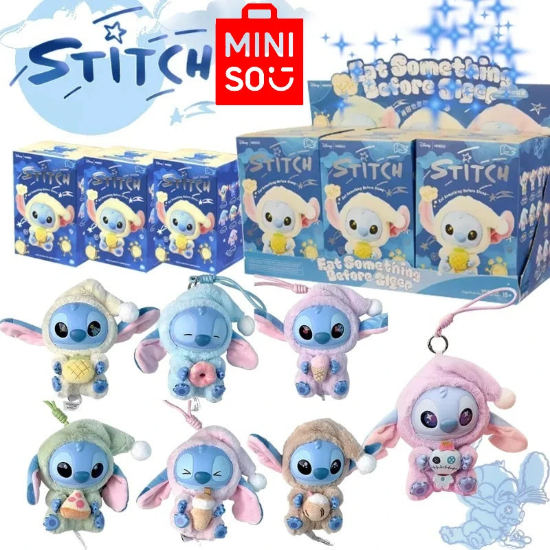 Miniso Stitch Eat Something Before Sleep Series Blind Box Plush Vinyl Toys Cute Doll Replica Mystery Box Bag Pendant Decor Gift
