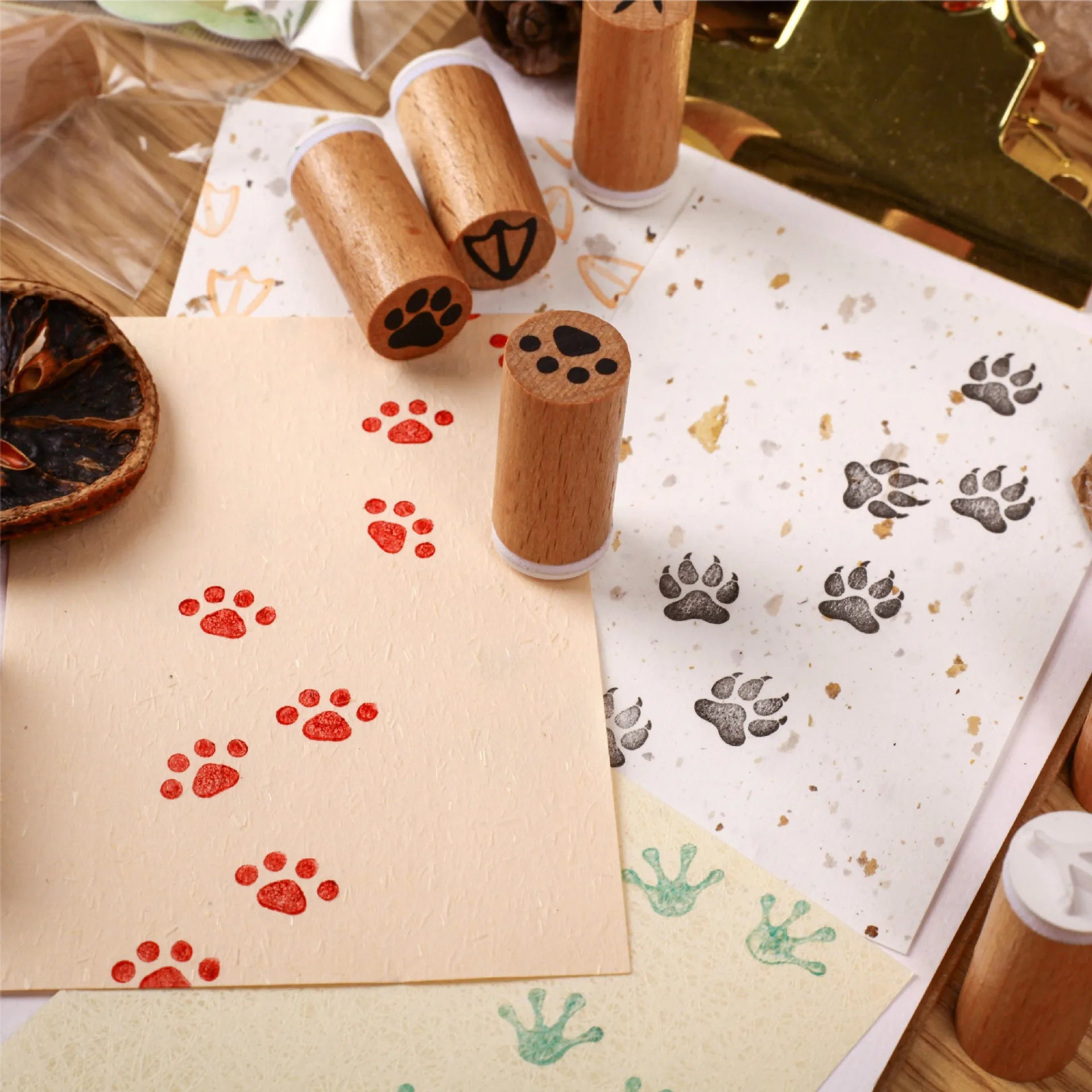 Cute Animal Paw Print Stamp - Bear Dog Wolf Cat Mini Seals for Scrapbooking Journaling Crafts Funny DIY Stationery