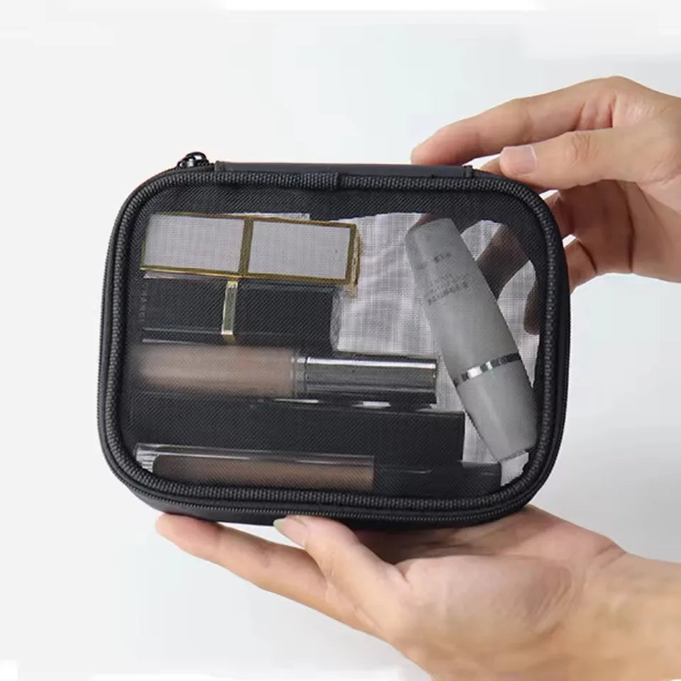Travel Black Mesh Cosmetic Bag Zipper Makeup Bag For Women Wash Toiletry Bag Makeup Organizer Portable Storage Pouch