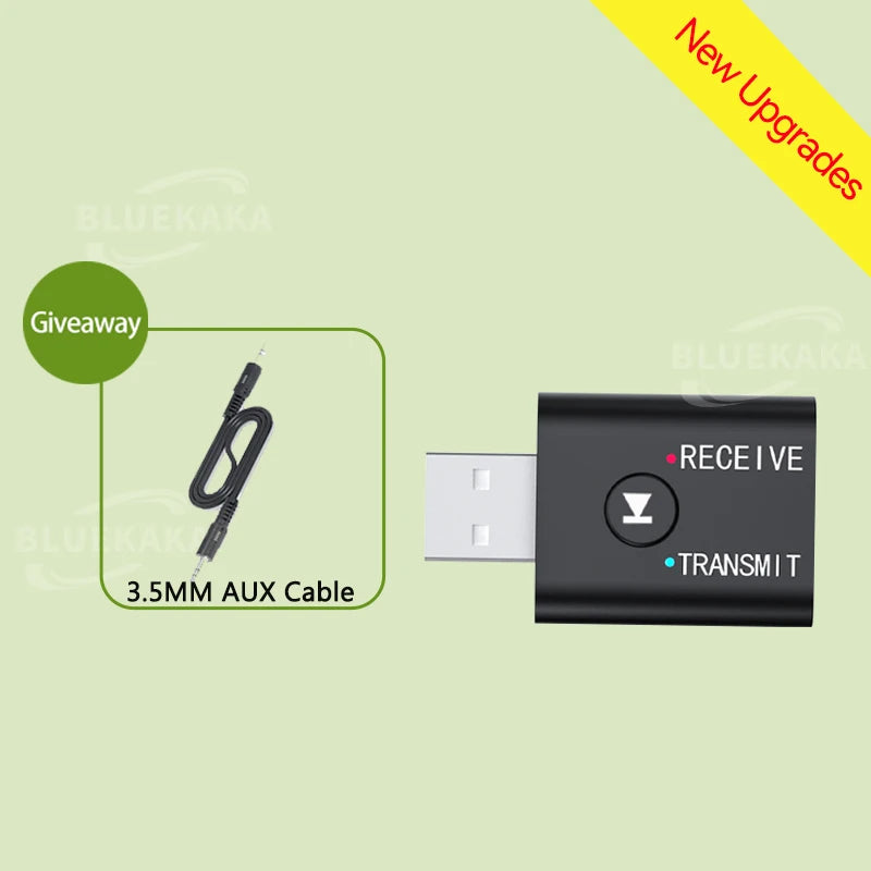 New Upgrades 2In1 Bluetooth 5.5 Audio Receiver Transmitter 3.5mm AUX USB Stereo Wireless Adapter With Mic/For/Car/Speaker/TV/PC