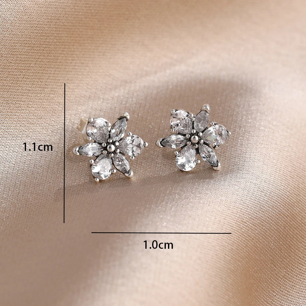 2025 New 925  silver earrings with sparkling red heart and pink bow earrings that fit original women's jewelry DIY birthday gift