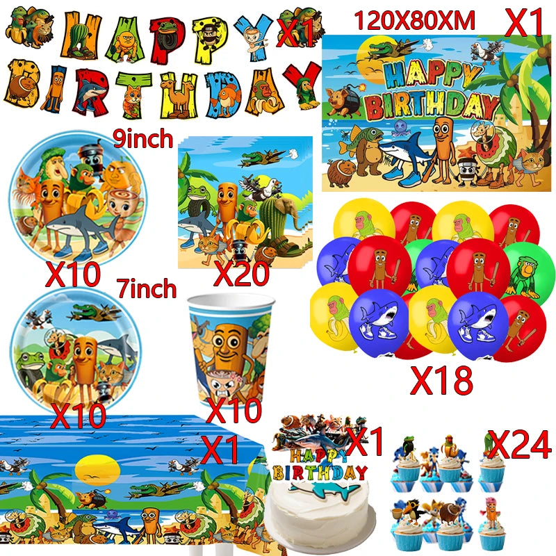 New Italian Brainrot Tablecloth Decorations Tung Tung Sahur Tralalo Theme Table Cover Tableware Set for Kids Birthday Party Gift