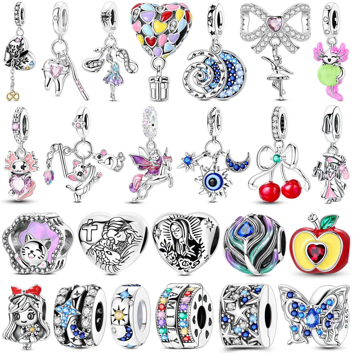 Original Charms Bead 925 Sterling Silver Inlaid Zirconium Bowknot Love Heart Balloon Pendants Fit Bracelet DIY Jewelry Marking