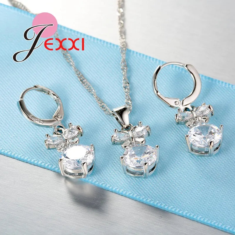 Elegant Women Jewelry Set For Wedding Accessory Pendant Necklaces Earring 925 Sterling Silver Jewellery Sets For Woman