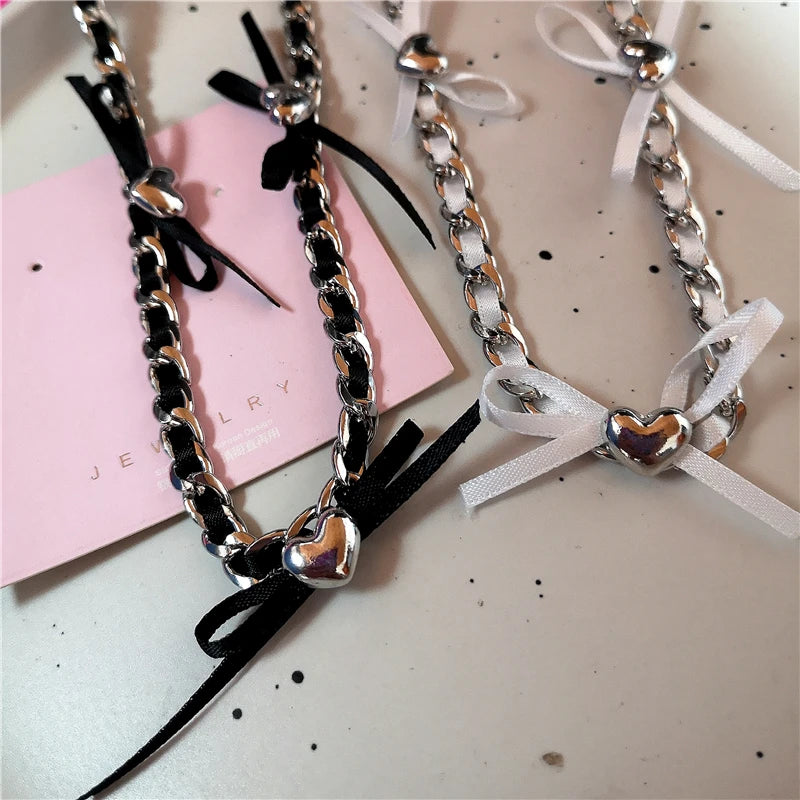 Y2K Goth Butterfly Bowknot Heart Choker Necklace Women Egirl Kpop Aesthetic Vintage Cute Charms Grunge Jewelry Scene Accessories
