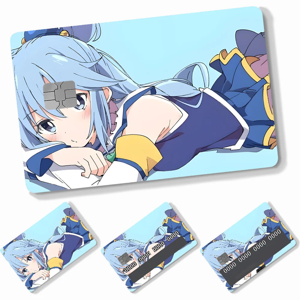 Anime KonoSuba Card Stickers 4pcs PVC Credit Card Skin Stickers Removable Self-adhesive Protective Film