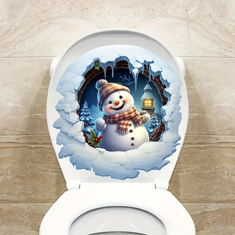 Merry Christmas Snowman Bathroom Toilet Decal - Self-Adhesive, Easy Apply Bathroom Sticker for Festive Home Decor Gift S445