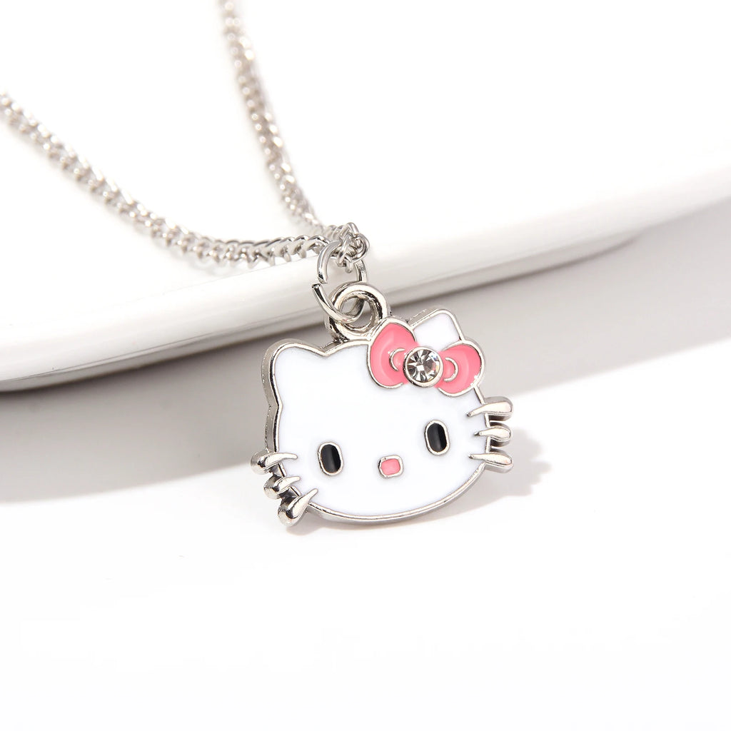 Hello Kitty Pendant Necklaces Fashion Bow Cute Cat Necklace For Women Men Jewelry Accessories Gifts Girl Metal KT Cat Pendant