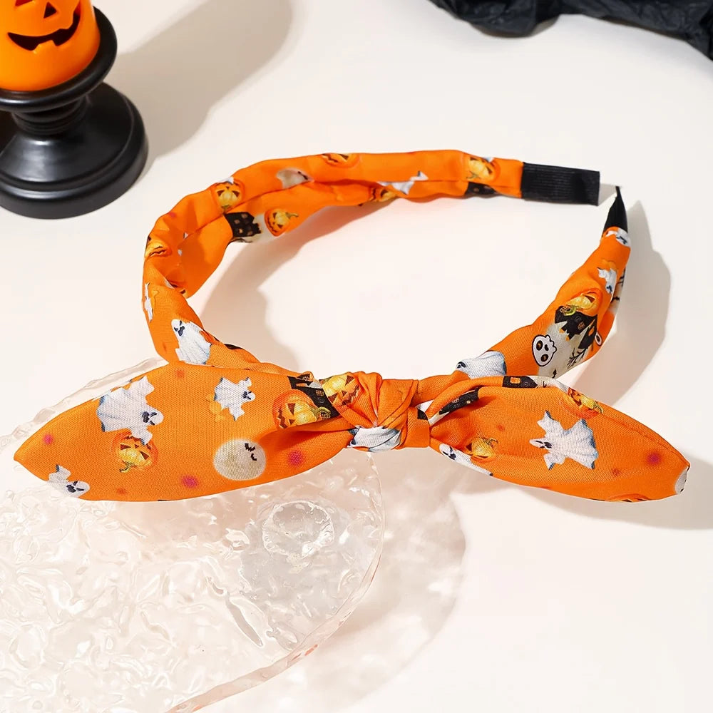 1/4 pcs Halloween Bunny Ear Headband for Girls, Quirky Pumpkin Ghost Bat Pattern Multicolor Hair Accessory