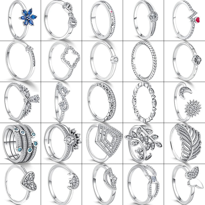 Sale 925 Sterling Silver Women Rings Moon Four Leaf Clover Snowflake CZ Original Sparkling For Women Pantaro Jewelry Anniversary