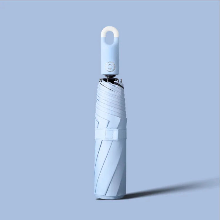 Automatic locking umbrella, creative loop buckle, simple Japanese black rubber sun protection hook type three fold umbrella