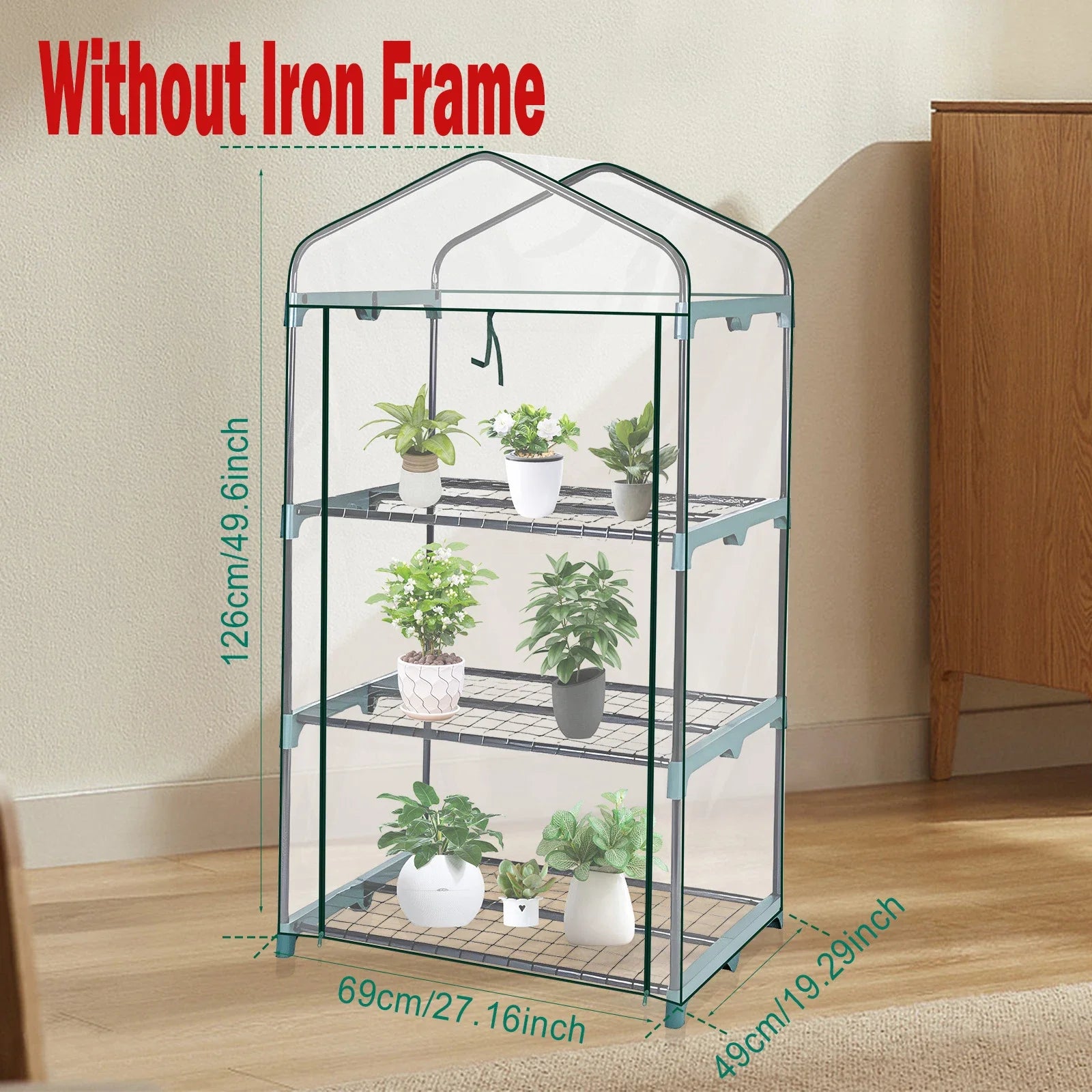 Garden Greenhouse 4 Tier Walk-in Green House Transparent Cover with Doors & Windows Small Waterproof Frost Without Iron Frame