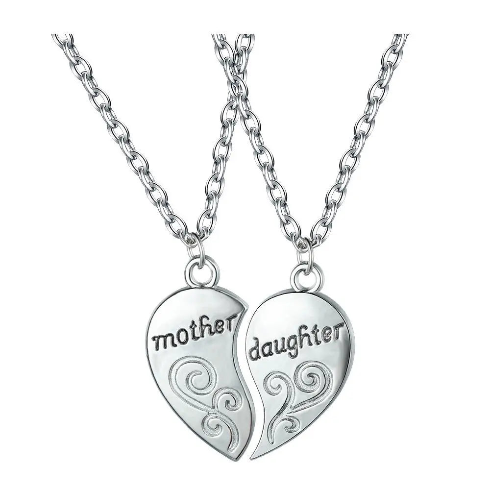 1Pair Heart Necklace Durable Alloy Mother Daughter Necklace Meaningful Mother's Day Jewelry Gift Mother Daughter Necklaces