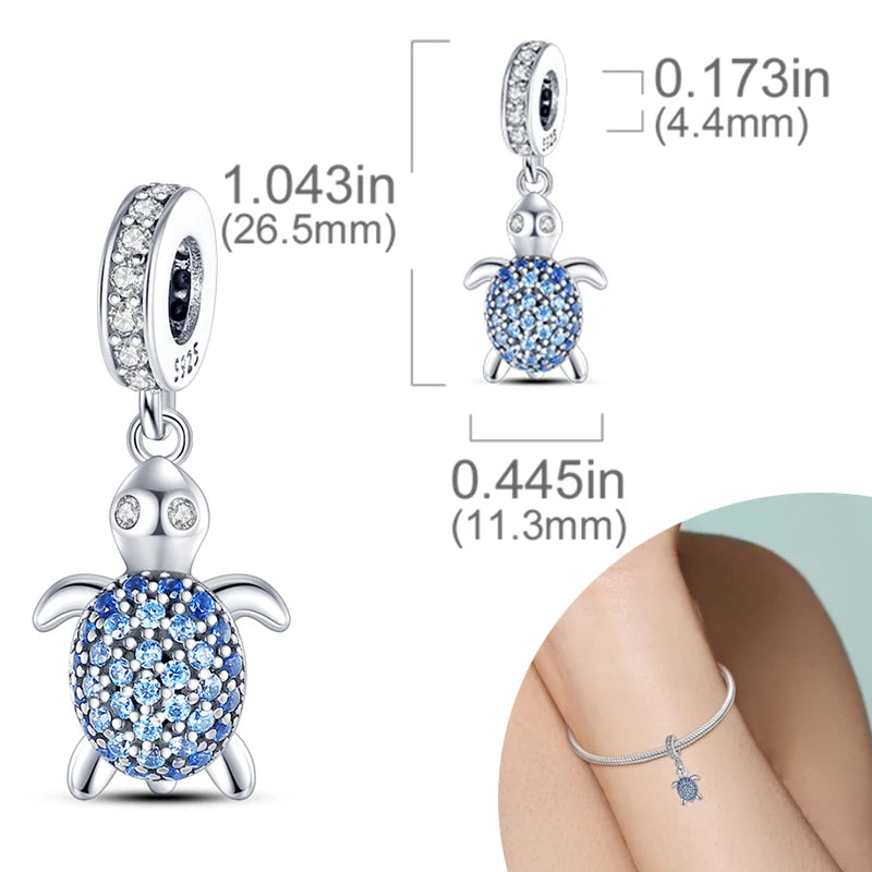 New Silver Plated Charms Beads Turtle Starfish Shell Sea Blue Summer Beads Fit Original Charms DIY Woman Jewelry Gift