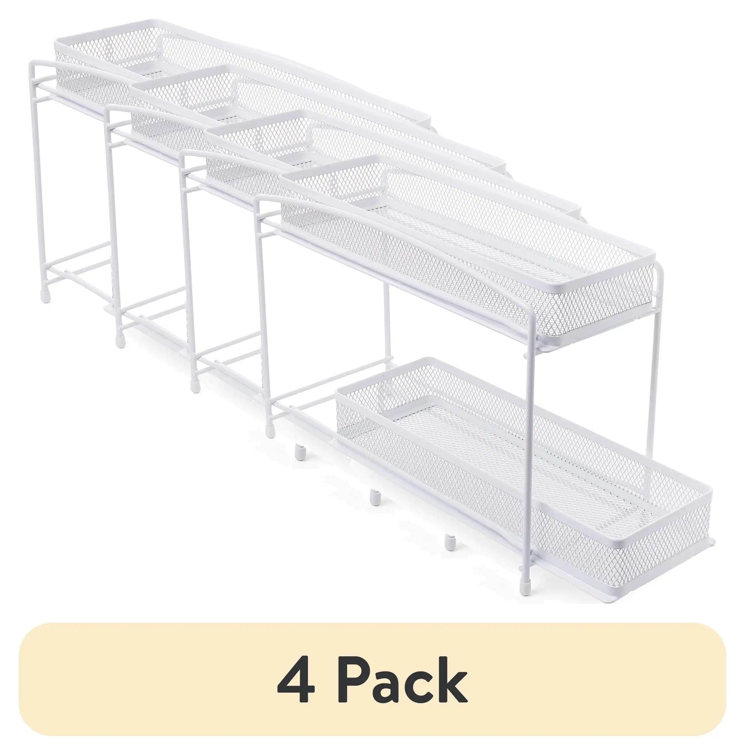 (4 pack)   2-Tier Pull-Out Spice Organizer, White, 4.5" x 11"