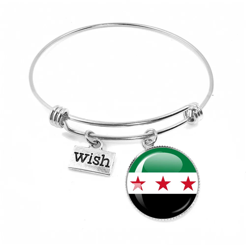 SKY FLAG Syria Flag National Keychain Glass Cabochon Heart-Shape Pendant Keychain For Women Men Charm Fashion Jewelry Gift