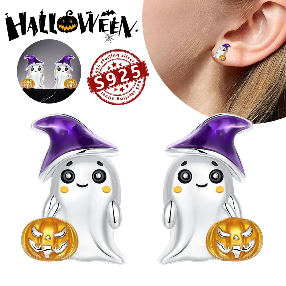 Halloween Pumpkin Bat Ring Earrings halloween charms silver 925 Earring For Women Punk Men's Earrings Fit Party Jewelry Gift