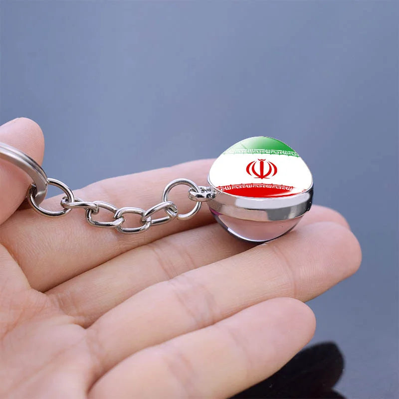 Flag Keychain Syria Iran and Jordan Kuwait Georgia Iraq Flag Keychain Flag Pendant Double Sided Glass Ball Jewelry Keyring