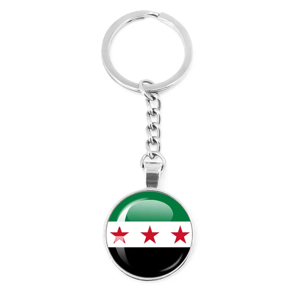 SKY FLAG Syria Flag National Keychain Glass Cabochon Heart-Shape Pendant Keychain For Women Men Charm Fashion Jewelry Gift