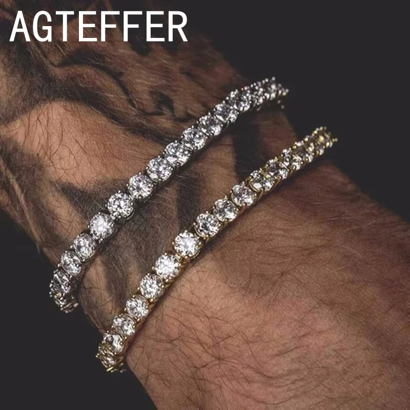 925 sterling silver Tennis Bracelet 2/4mm Cubic Zirconia for Women Mens Crystal Chain on The Hand Hip-hop Streetwear Jewelry