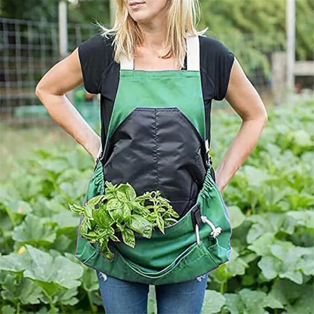 ABTX Versatile Gardening Apron with Waterproof Chest Pocket and Quick Release Harvest Pouch Green