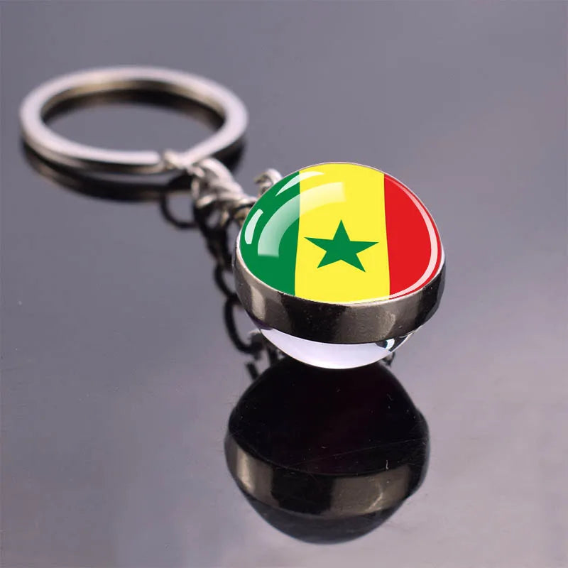 Africa Flag Keychains Algeria Somalia Tunisia Morocco Egypt National Flag Key Chains Double Side Glass Ball Pendant Keyring Gift