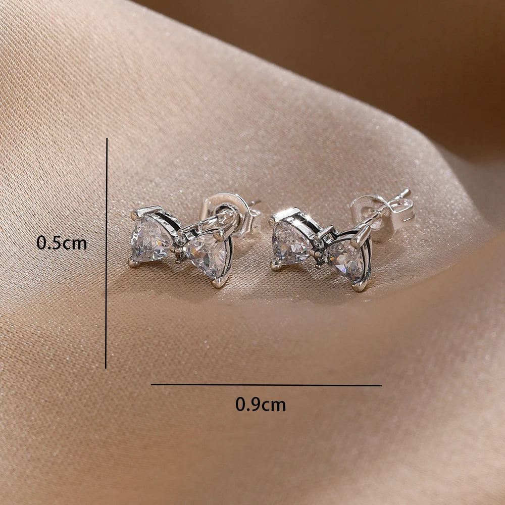 Original 925 Sterling Silver Colorful Bow Set Necklace Ring Earring Crystal For Women Valentine's Birthday Gift DIY Jewellery