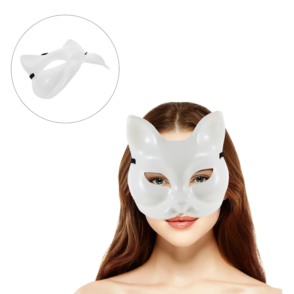 Blank Cat Cosplay Masks Embryo Plasma Cat Mask Paintable Halloween Mask White Half Face Mask Role-Playing Anime Party Costume