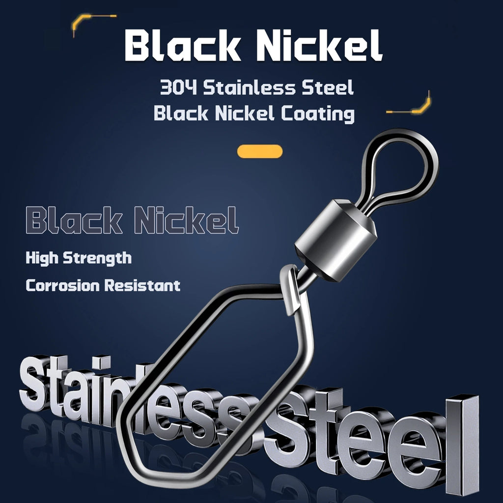 Fishing Swivels Snap 25~100Pcs Hooked Snap Stainless Steel Fishing Rolling Barrel Swivel Fishing Lure Connector Interlock Snap