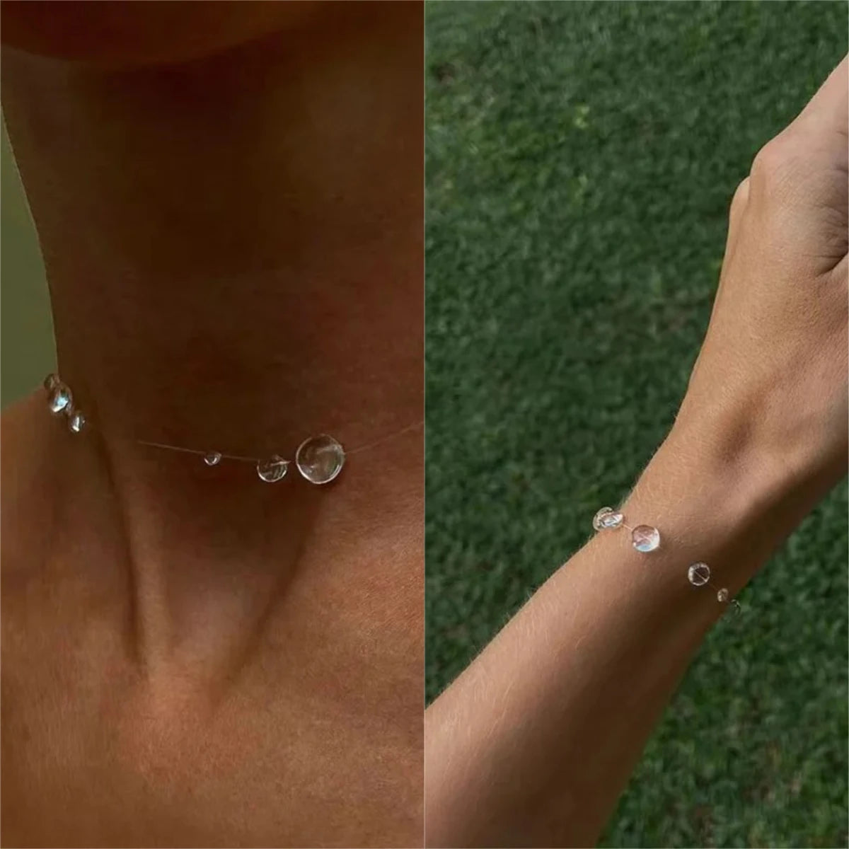 Handmade Water Drop Necklace, Raindrop Earrings, Resin Ice-Clear Dewdrop Jewelry, Alloy Women's Elegant Accessories