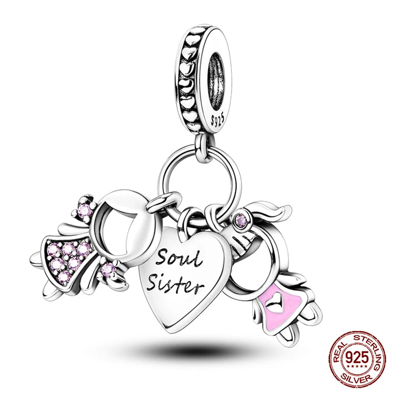 Real 925 Sterling Silver Pink Series Heart Charms Beads Fit Qikaola 925 Original Bracelets DIY Mother's Day Jewelry Gift For Mom