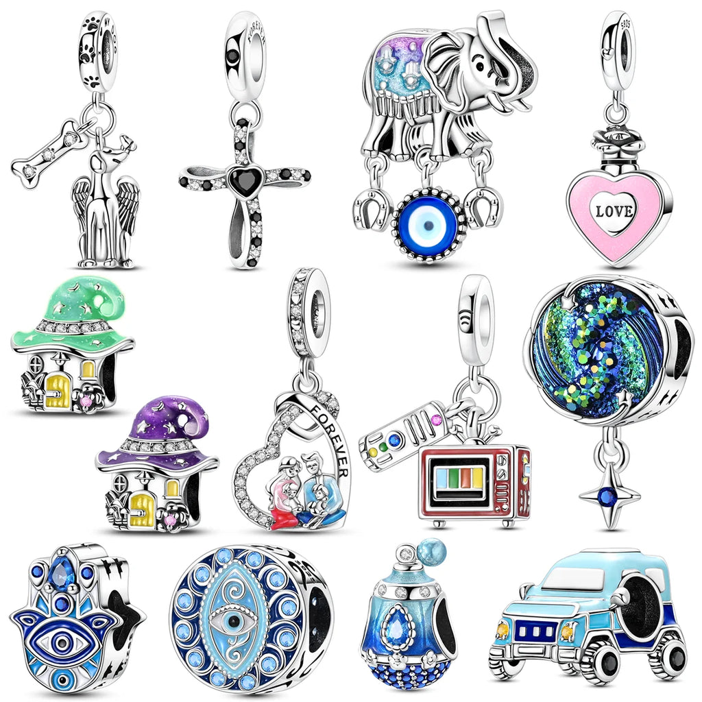 Original Charms Bead 925 Sterling Silver Inlaid Zirconium Bowknot Love Heart Balloon Pendants Fit Bracelet DIY Jewelry Marking