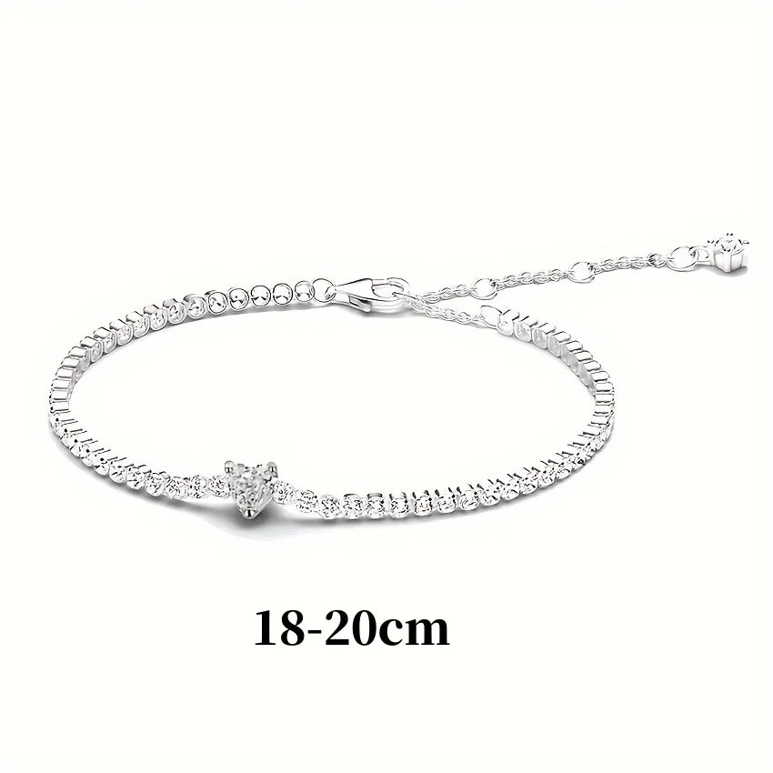 Luxury Original 925 Sterling Silver Necklace Bow Round CZ Red Heart Pendant Necklace Charm Women Classic DIY Gift Making