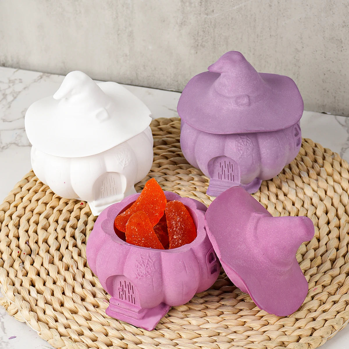 3D Halloween Storage Box Silicone Mold DIY Witch Pumpkin Candle Jar Crafts Making Plaster Resin Planter Casting Molds Home Decor
